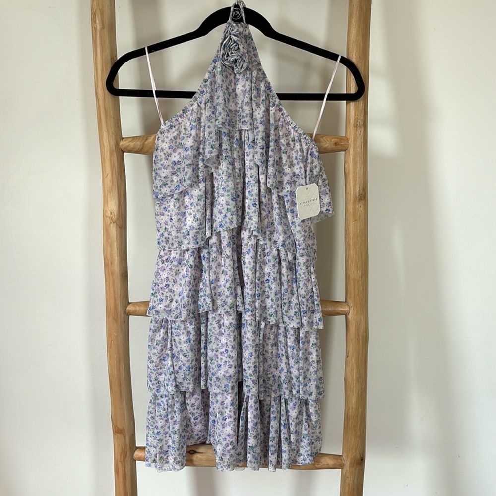 ALTAR’D State Pink, Purple Multicolor Tired Halter Neck Floral Dress size Small